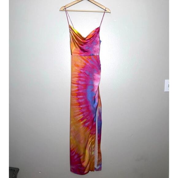 Retrofete Marlene Tie-Dyed Stretch Silk Satin Maxi Dress Sunset Orange Size XS - Picture 10 of 10